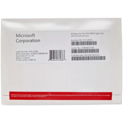 Операционная система Microsoft Windows Server 2025, Standard, Russian x64, 16 Core, oem, только для сборщиков